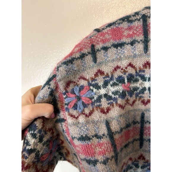 Country Seat M Wool Mohair Sweater Pullover Applique Floral Embroidered Vintage - Picture 3 of 4